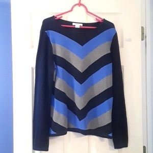 LIZ CLAIBORNE CHEVRON SWEATER GRAY BLACK BLUE XL